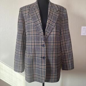 Vintage Worthington Women's Plaid Wool Blend Blazer Size 16
